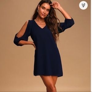 Lulus Shifting Dears Navy Blue Long Sleeve Dress Size Large NWT